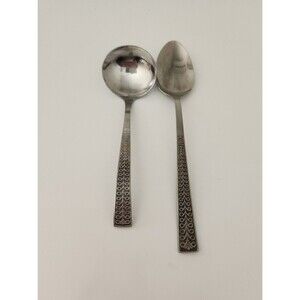 2 Vintage Stanley Roberts MATADOR Stainless MCM Black Textured big spoon Ladel